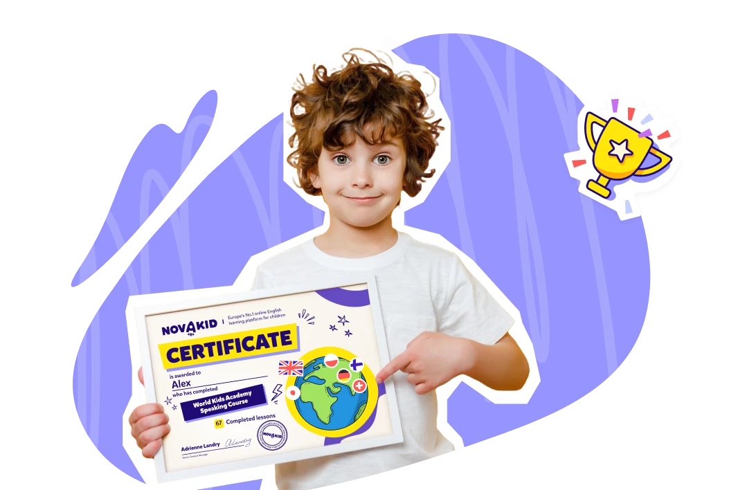 Child holding a Novakid CEFR certificate