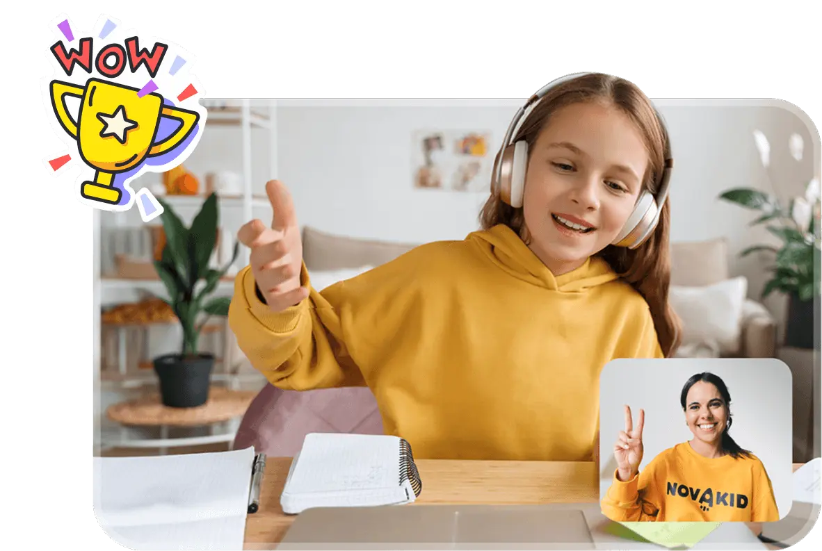 Child in online English lesson
